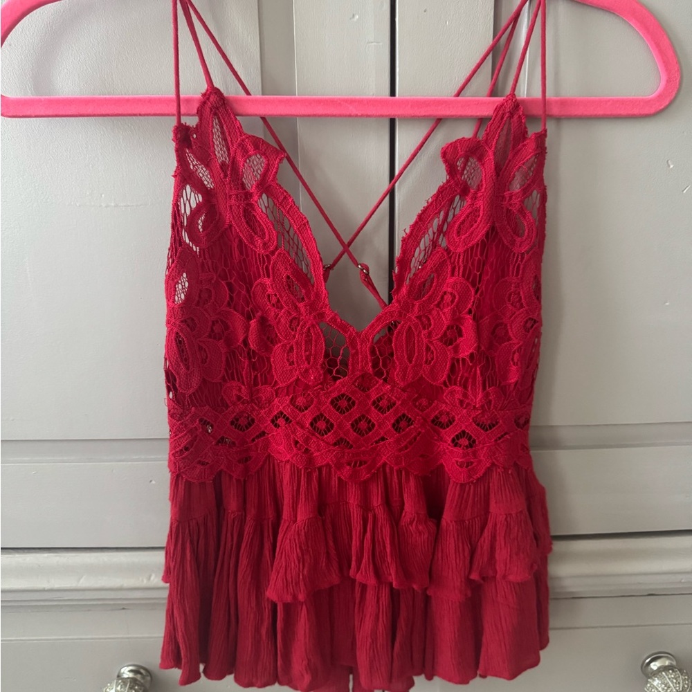 Free People Red Asymmetrical Ruffled Camisole